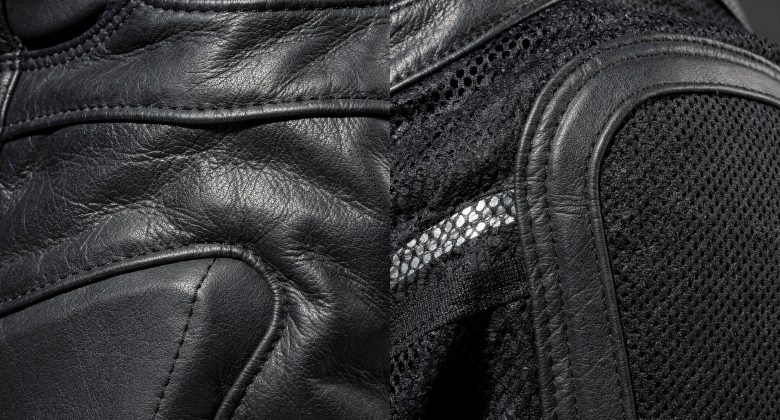 Diese Nahaufnahme verdeutlicht die verwendeten Materialien und deren Eigenschaften, die für die Motorradkleidung wichtig sind.