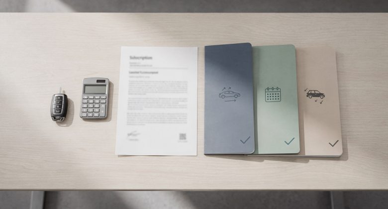 Visualisiert den Grundvergleich der drei Modelle und den rationalen Entscheidungsrahmen (Kosten/Vertrag/Schlüssel) ohne auf konkrete Marken zu gehen.