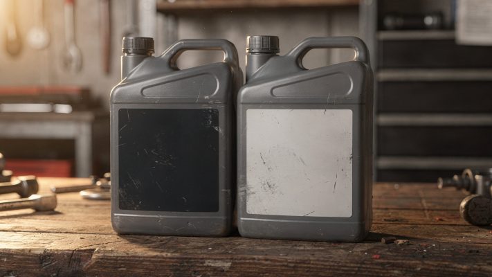 Symbolisiert den Vergleich gängiger Viskositäten (0W-20/5W-30) ohne erklärenden Text im Bild.