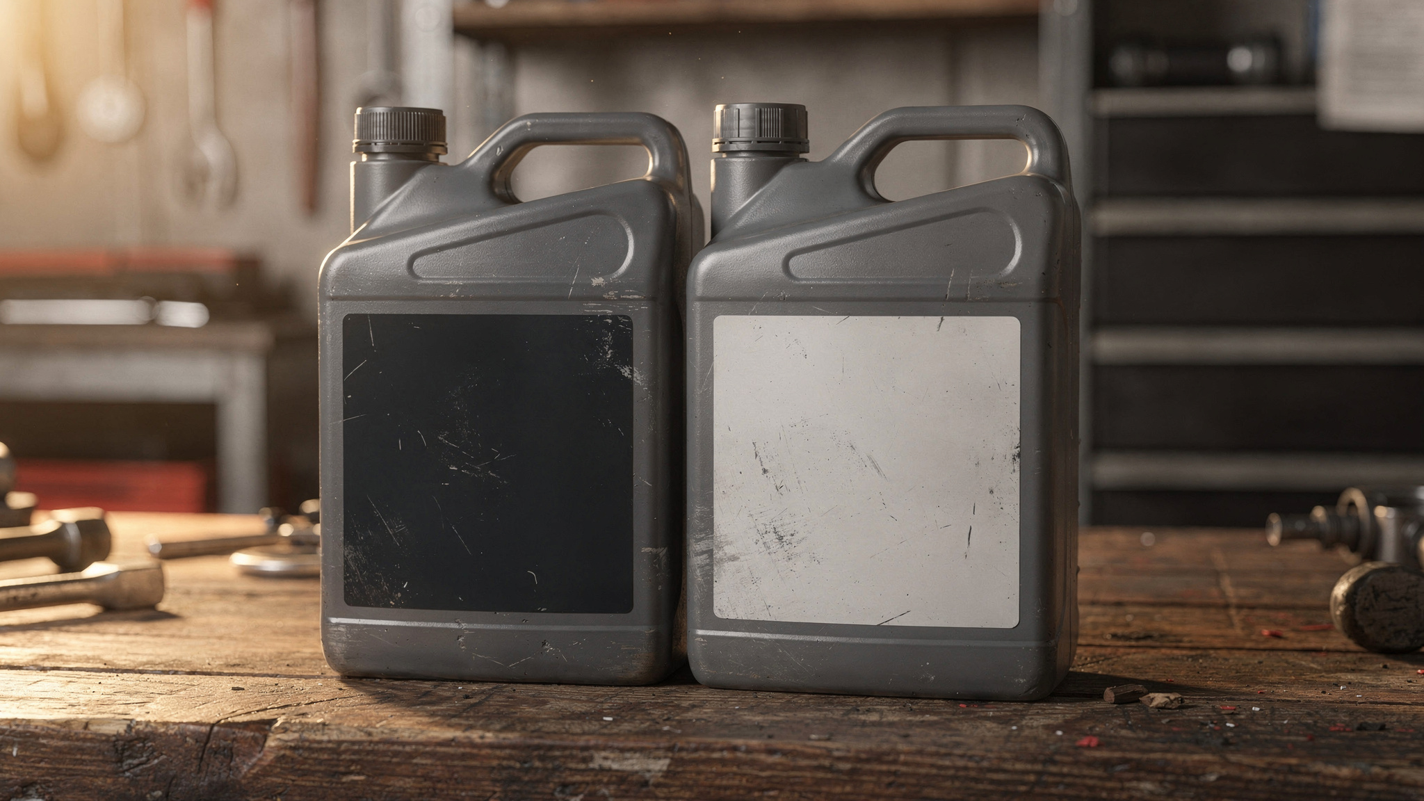 Symbolisiert den Vergleich gängiger Viskositäten (0W-20/5W-30) ohne erklärenden Text im Bild.