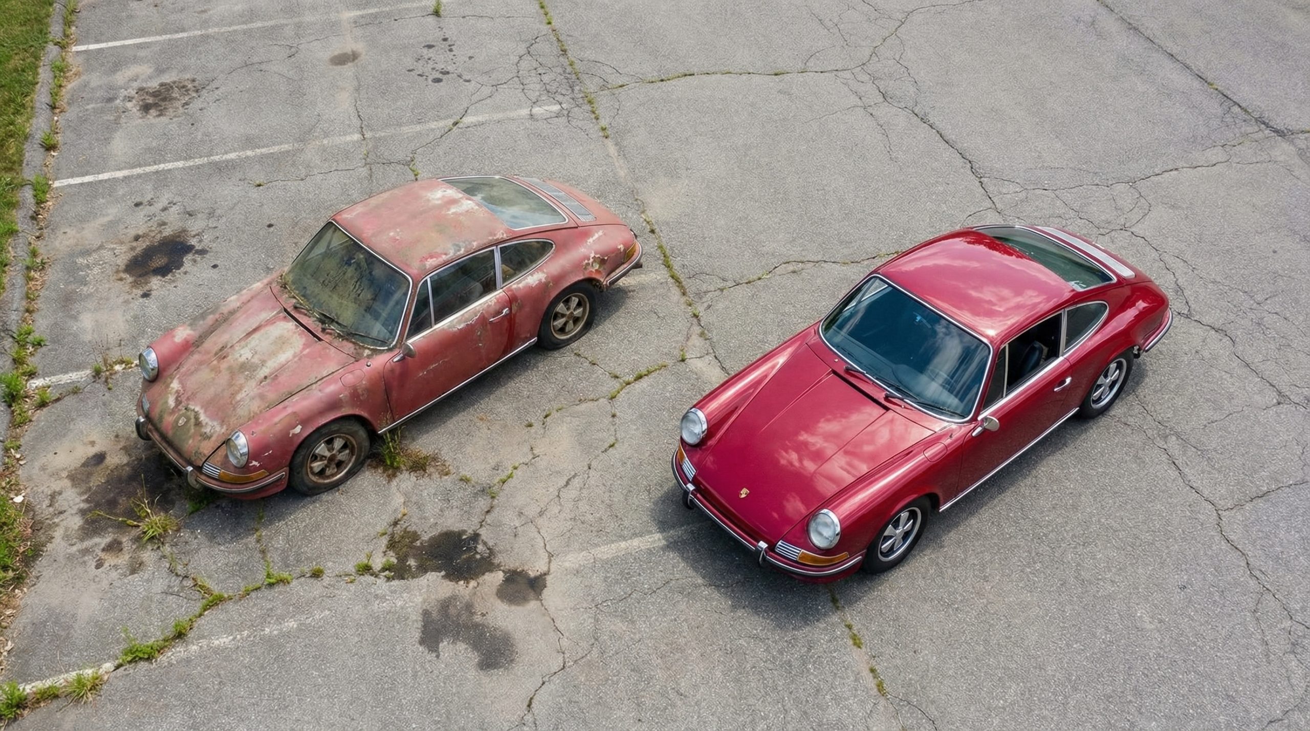 Dieses Bild zeigt den visuellen und qualitativen Unterschied, den eine sorgfältige Lackierarbeit bewirken kann, und bietet einen direkten Vergleich.