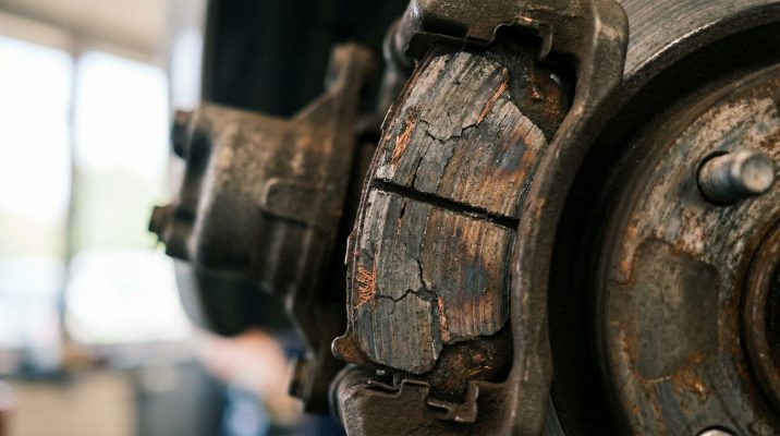 Das Bild verdeutlicht, wie wichtig es ist, den Zustand der Bremsbeläge regelmäßig zu überprüfen.