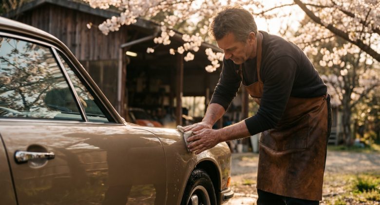 Diese Szene zeigt die menschliche Sorgfalt hinter der Autopflege und vermittelt Vertrauen und Respekt für das Handwerk, was den Artikel emotional aufwertet und Nähe schafft.