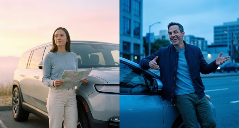 Dieses Bild visualisiert die persönliche Entscheidung zwischen zwei Fahrstilen emotional durch Charakter und Stimmung der Protagonisten, ansprechend und differenziert.