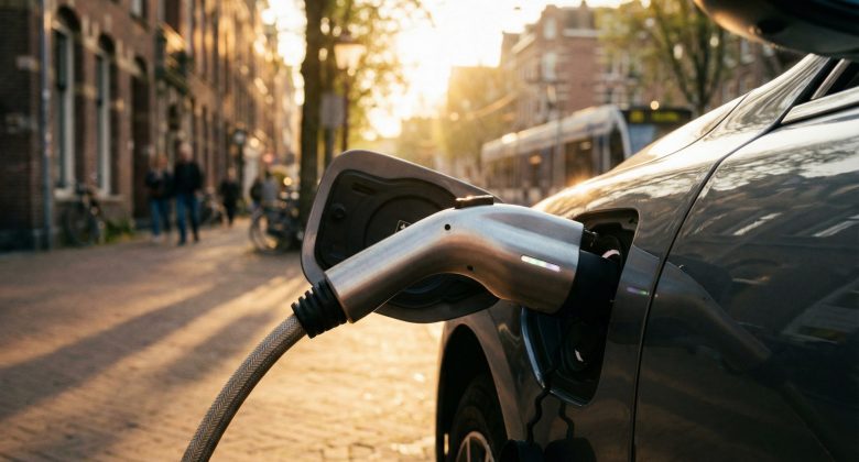 Diese Nahaufnahme symbolisiert den Wendepunkt mit Fokus auf die Technik, die alltäglich und verlässlich wird, und transportiert eine warme, hoffnungsvolle Stimmung für die Zukunft der Mobilität.