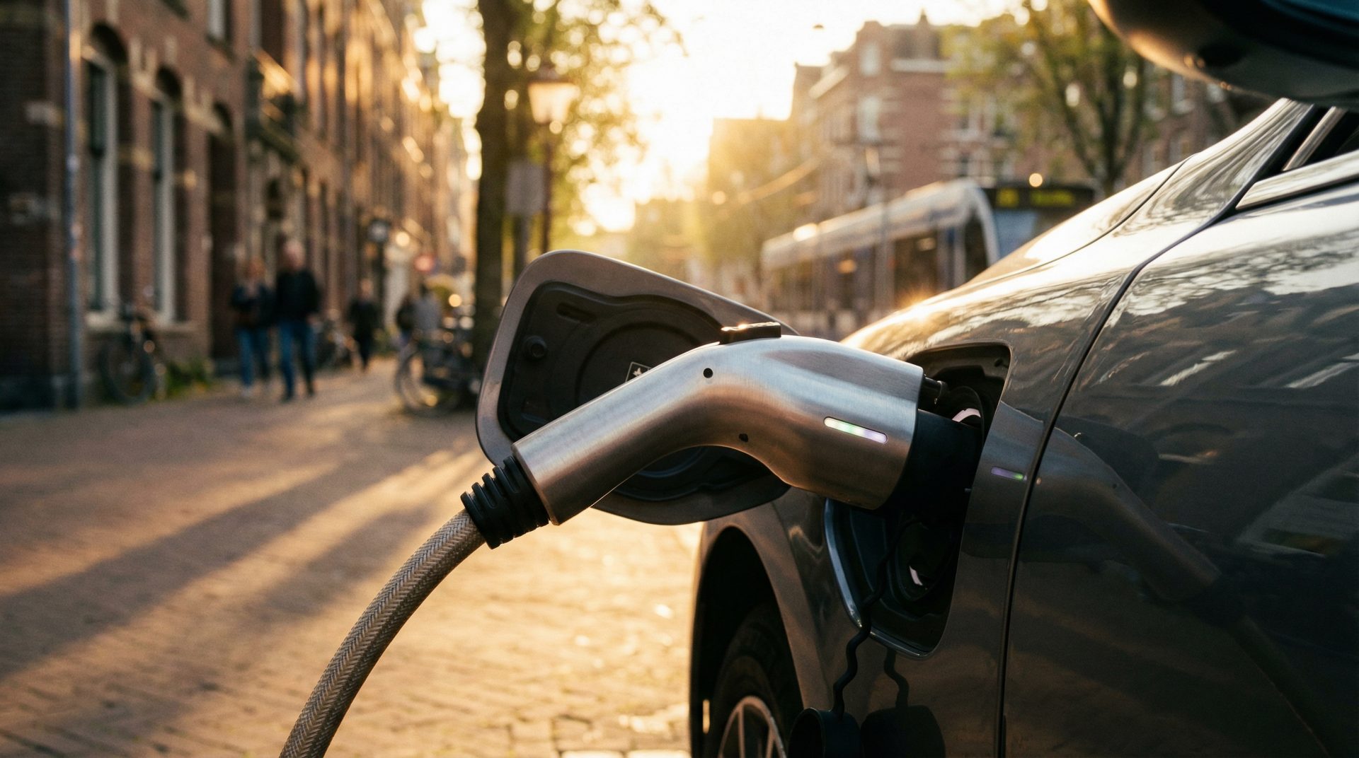 Diese Nahaufnahme symbolisiert den Wendepunkt mit Fokus auf die Technik, die alltäglich und verlässlich wird, und transportiert eine warme, hoffnungsvolle Stimmung für die Zukunft der Mobilität.