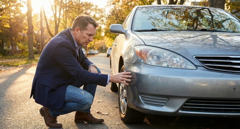 Die Aufnahme erzählt die Geschichte der Vorsicht und des klaren Blicks, die ein Käufer braucht, um versteckte Mängel zu erkennen, und erzeugt eine ruhige, vertrauensvolle Stimmung.