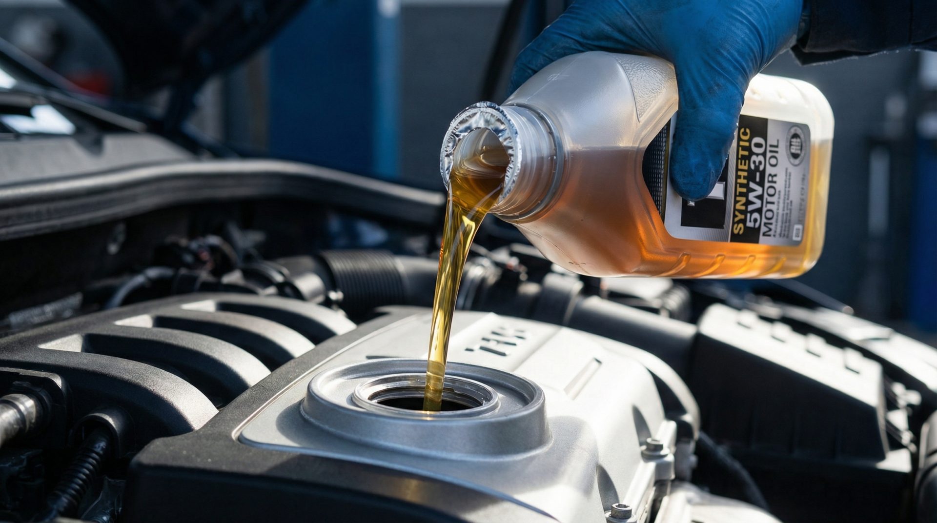 Diese Aufnahme bringt Dynamik und Hoffnung, zeigt den bewussten Schritt des Nachfüllens als Akt der Pflege und Verlängerung der Motorlebensdauer in einem modernen Kontext.