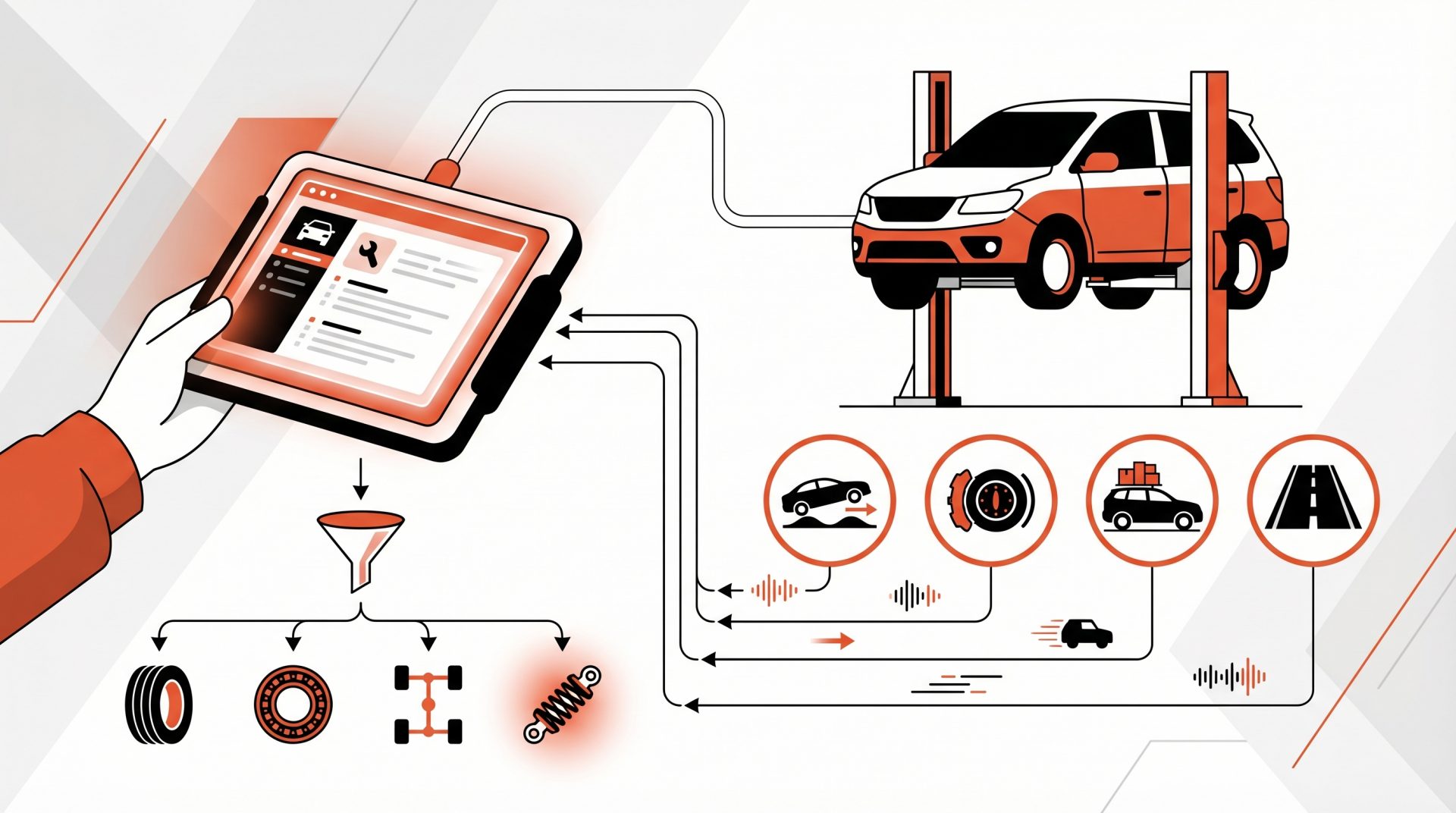 Sto&szlig;d&auml;mpfer pr&uuml;fen: Digitale Diagnose erfasst Fahrzeugbewegungen und Bauteilzust&auml;nde, um verschlissene Sto&szlig;d&auml;mpfer&hellip;