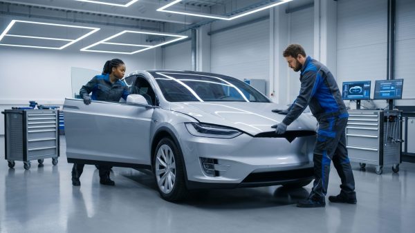 Diese Szene zeigt die kollektive Anstrengung und systematische Vorgehensweise, die der Artikel als richtige Strategie gegen klemmende Motorhauben empfiehlt, und erzeugt Vertrauen in die Lösungsmethode.