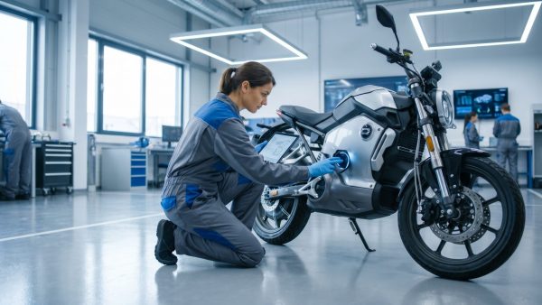 Dieses Bild vermittelt die emotionale Verbindung zwischen moderner Technikpflege und menschlicher Aufmerksamkeit – es zeigt die sorgfältige Routine, die Elektromotorräder langfristig gesund hält.
