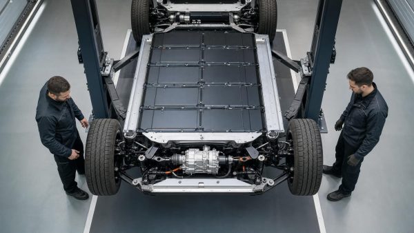 Die Draufsicht beantwortet die zentrale Frage räumlich: Unter dem großen Fahrzeugboden arbeitet ein erstaunlich kompakter Antrieb. Der Maßstab erzeugt Neugier und einen echten Aha-Moment.